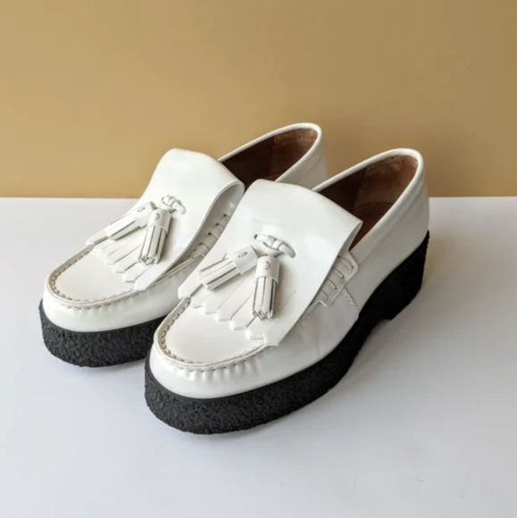 White Leather Platform Loafers